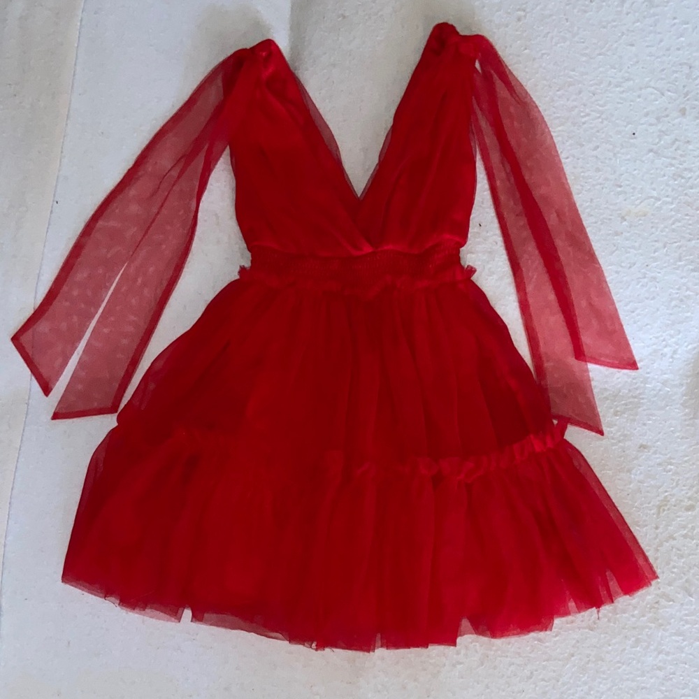 Chic Red Tulle Mini Dress